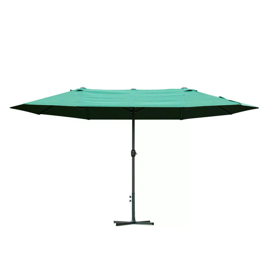 Photo of Outsunny 4.6M Sun Umbrella Canopy Double-sided Crank Sun Shade w/ Cross Base Dark Green in Green colour on a white background
