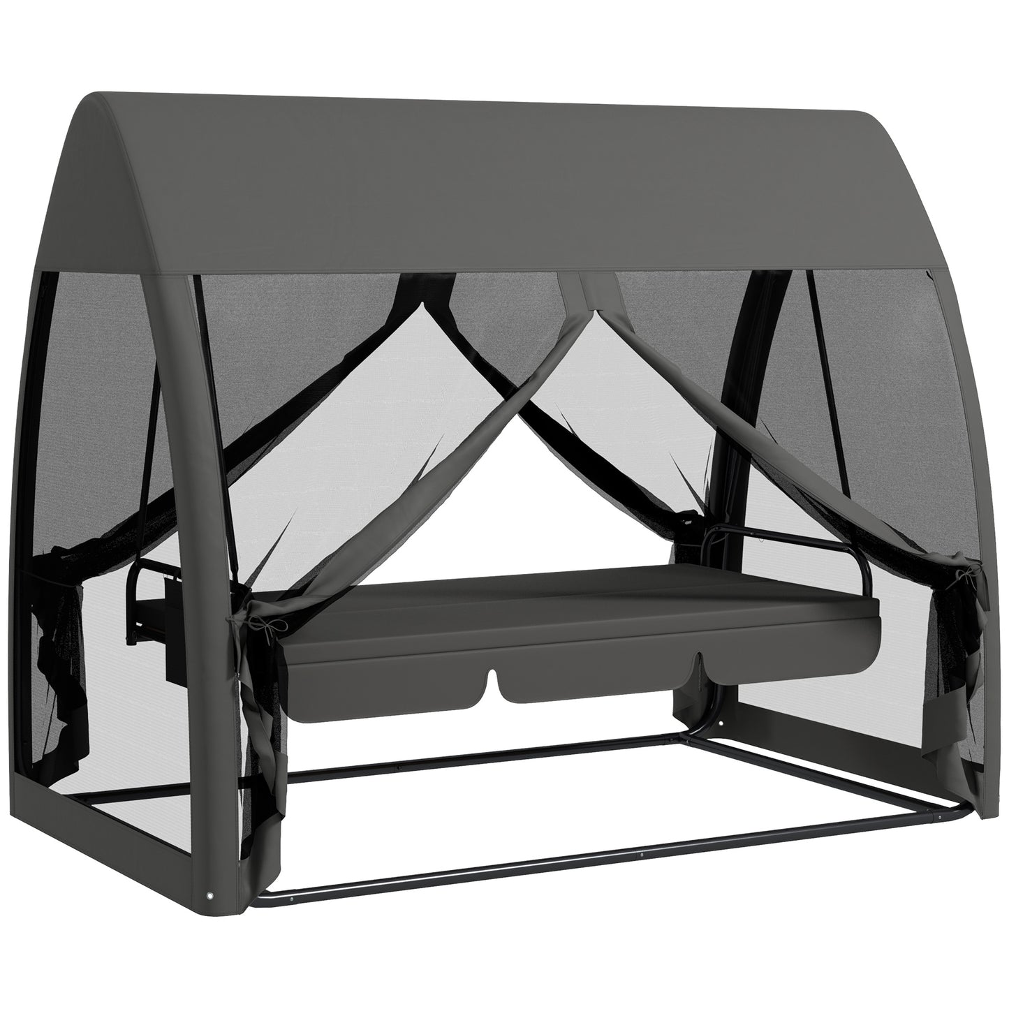 Photo of Outsunny Three-Seater Convertible Swing Chair/Bed, with Curtained Canopy - Grey in Grey colour on a white background