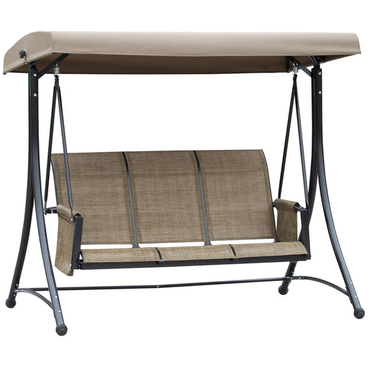 Photo of Outsunny 3 Seater Garden Swing Seat Outdoor Swing Chair with High Back Design, Steel Frame, Side Pouches, Adjustable Canopy, Brown in Brown colour on a white background