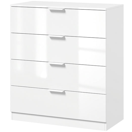 Photo of HOMCOM High Gloss 4-Drawer Chest of Drawers, Space-Saving Bedroom Storage Unit with Smooth Runners, White in White colour on a white background