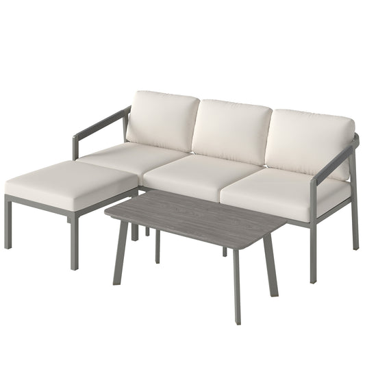 Photo of Outsunny 3 Piece Garden Dining Set, Outdoor Patio Furniture with 3 Seater Sofa, Footstool, Coffee Table and Cuhsions in Cuhsions colour on a white background