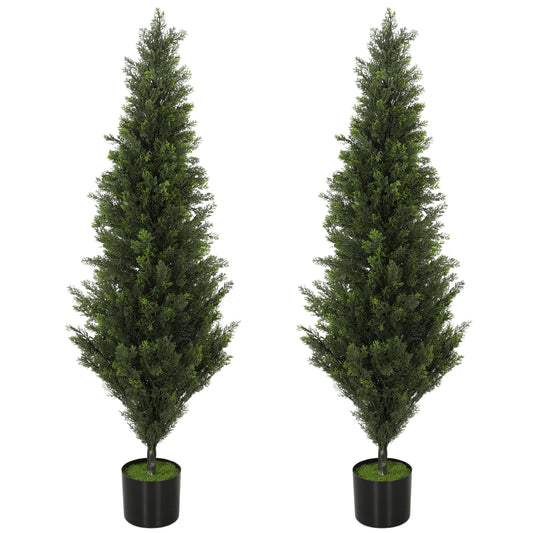 Photo of HOMCOM Set of 2 Decorative Artificial Plants Cypress in Weighted Pot, Fake Plant with 1092 Leaves, 120 cm in cm colour on a white background