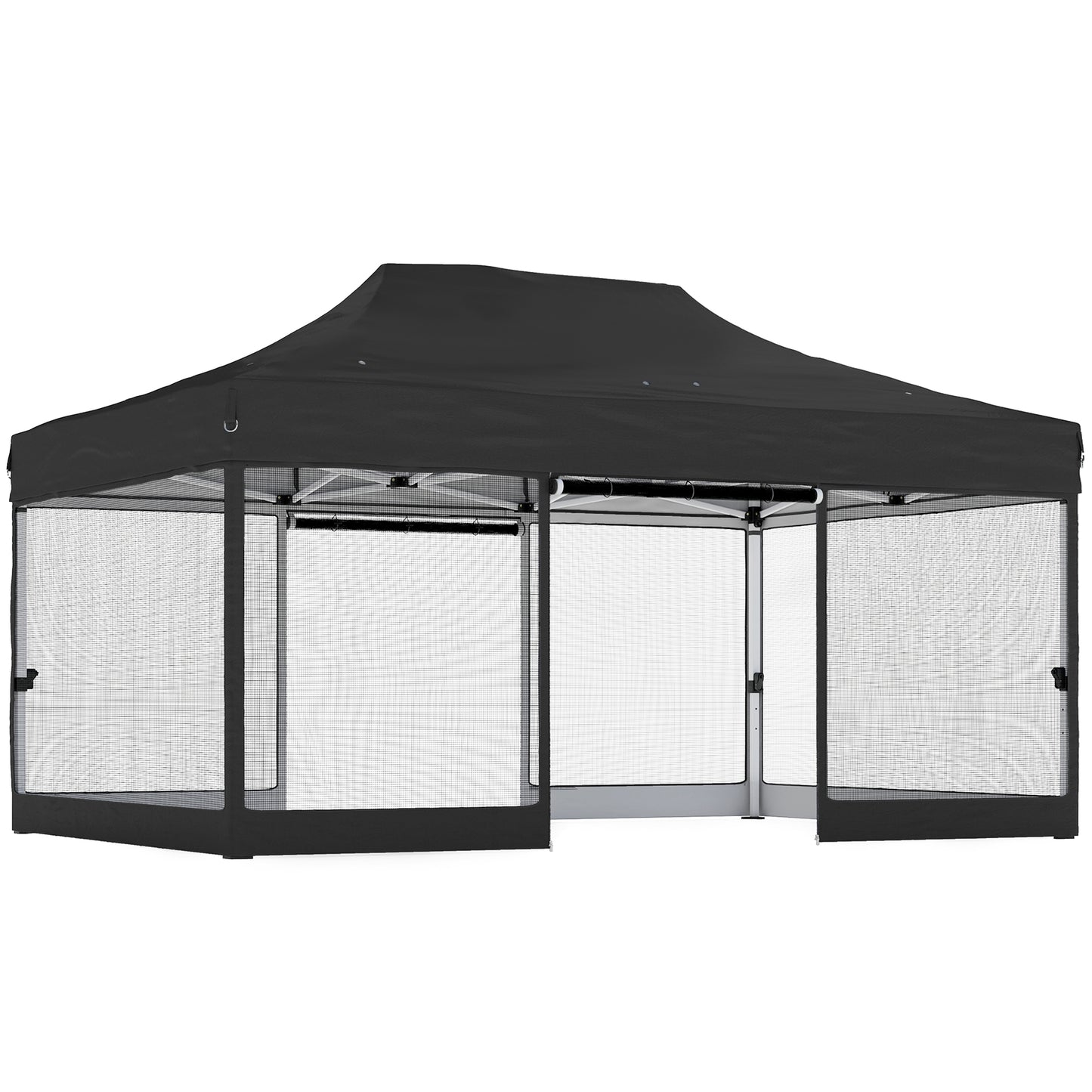 Photo of Outsunny 3 x 4.5 m Pop Up Gazebo with Mesh Nettings, UPF50+ Heavy Duty Outdoor Garden Party Tent Marquee, Black in Black colour on a white background
