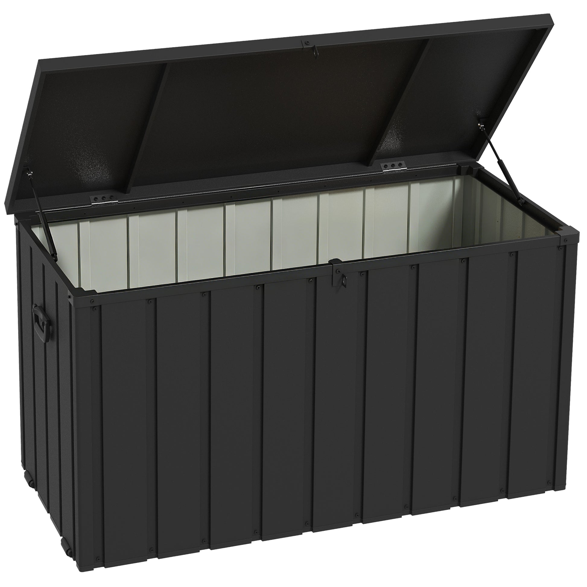 Photo of Outsunny 450L Galvanised Steel Garden Storage Box, with Wheels - Dark Grey in Grey colour on a white background