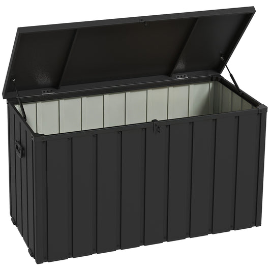 Photo of Outsunny 450L Galvanised Steel Garden Storage Box, with Wheels - Dark Grey in Grey colour on a white background