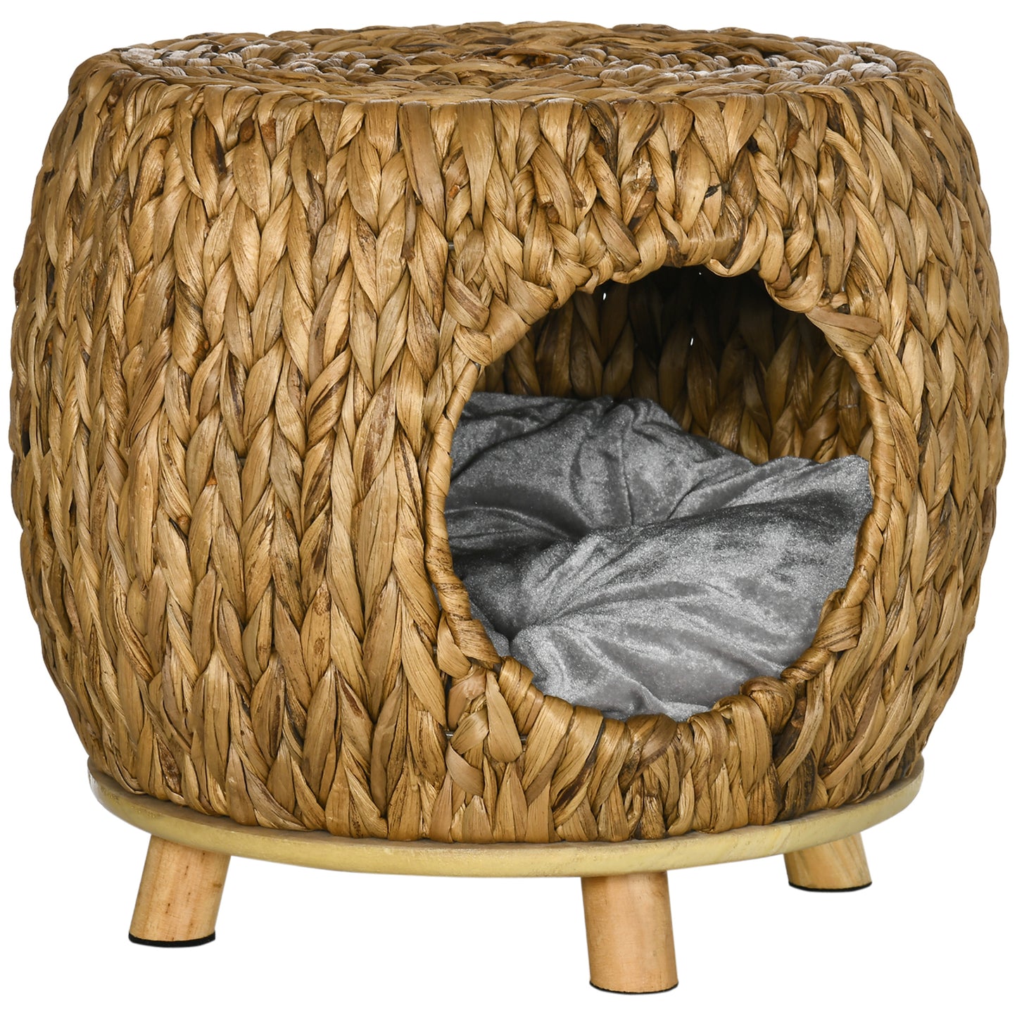 Photo of PawHut Wicker Cat Bed Cat House Stool with Washable Cushion, 44 x 43 x 41cm in 41cm colour on a white background