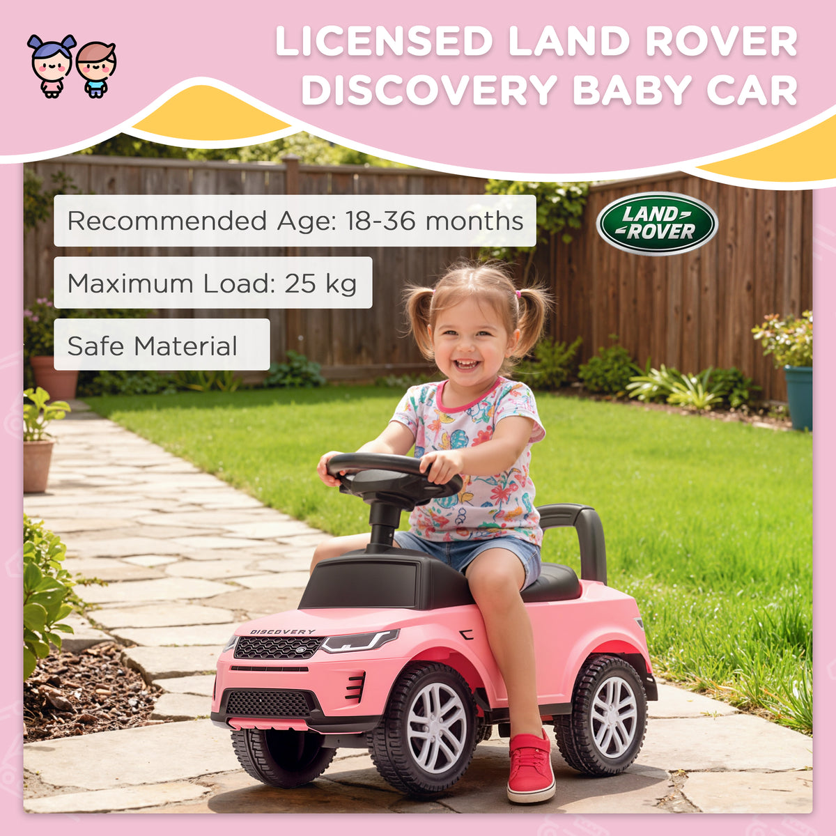 AIYAPLAY Land Rover Licensed Toddler Ride on Car with Horn, Engine Sounds, Under-Seat Storage, for 18-36 Months, Pink