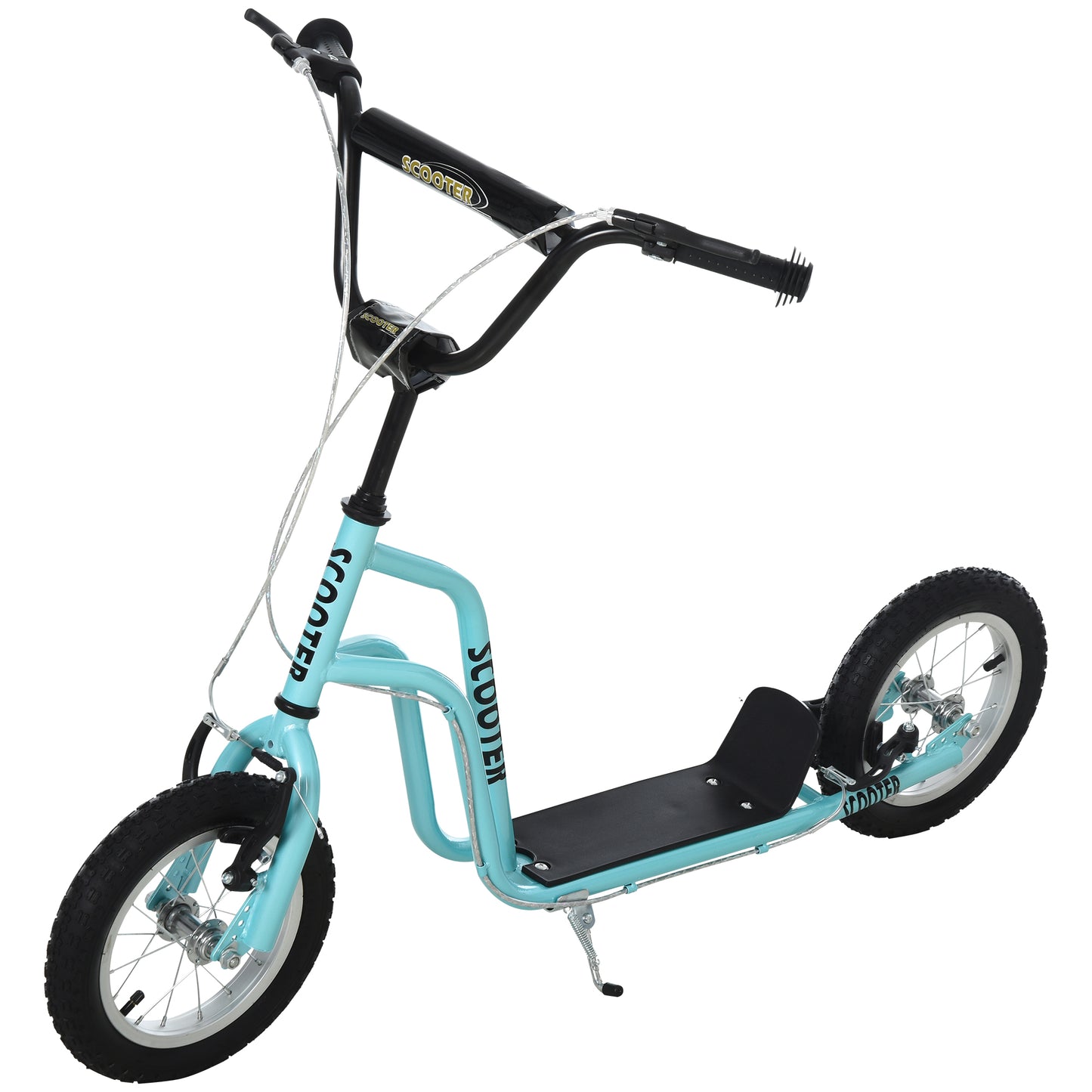 Photo of HOMCOM Stunt Scooter, Kids Scooter, 12'' Rubber Tyre Kick Scooter with Adjustable Handlebar, Dual Brakes, Blue in Blue colour on a white background
