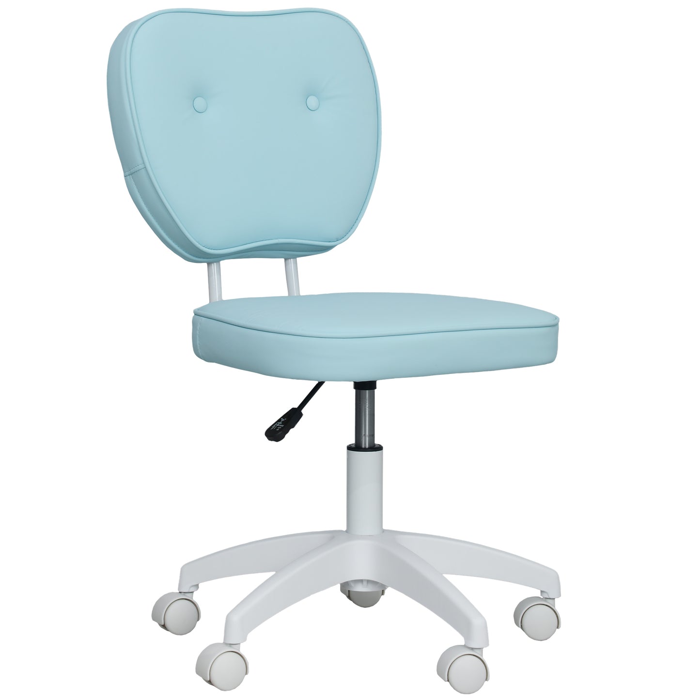 Photo of Vinsetto Vanity Office Chair, PU Leather Computer Chair for Home, with Adjustable Height, Armless, Swivel Wheels, Blue in Blue colour on a white background