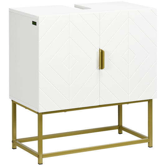 Photo of kleankin Bathroom Mirror Cabinet Under Sink Storage Cabinet Basin Cupboard with 2 Doors and Gold Steel Legs in Legs colour on a white background