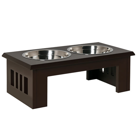 Photo of PawHut Raised Dog Feeding Bowls with Stand, Stainless Steel for Medium Dog, 58L x 31W x 25H cm - Brown in Brown colour on a white background