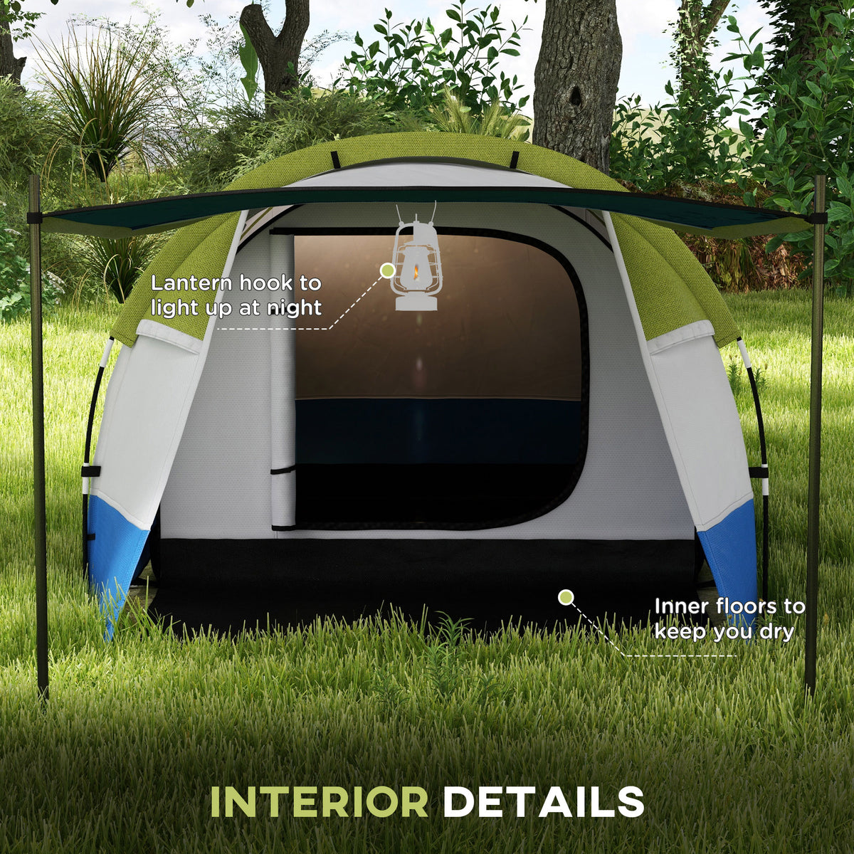 Outsunny Two Man Two-Room Tent, with Porch and Accessories - Green