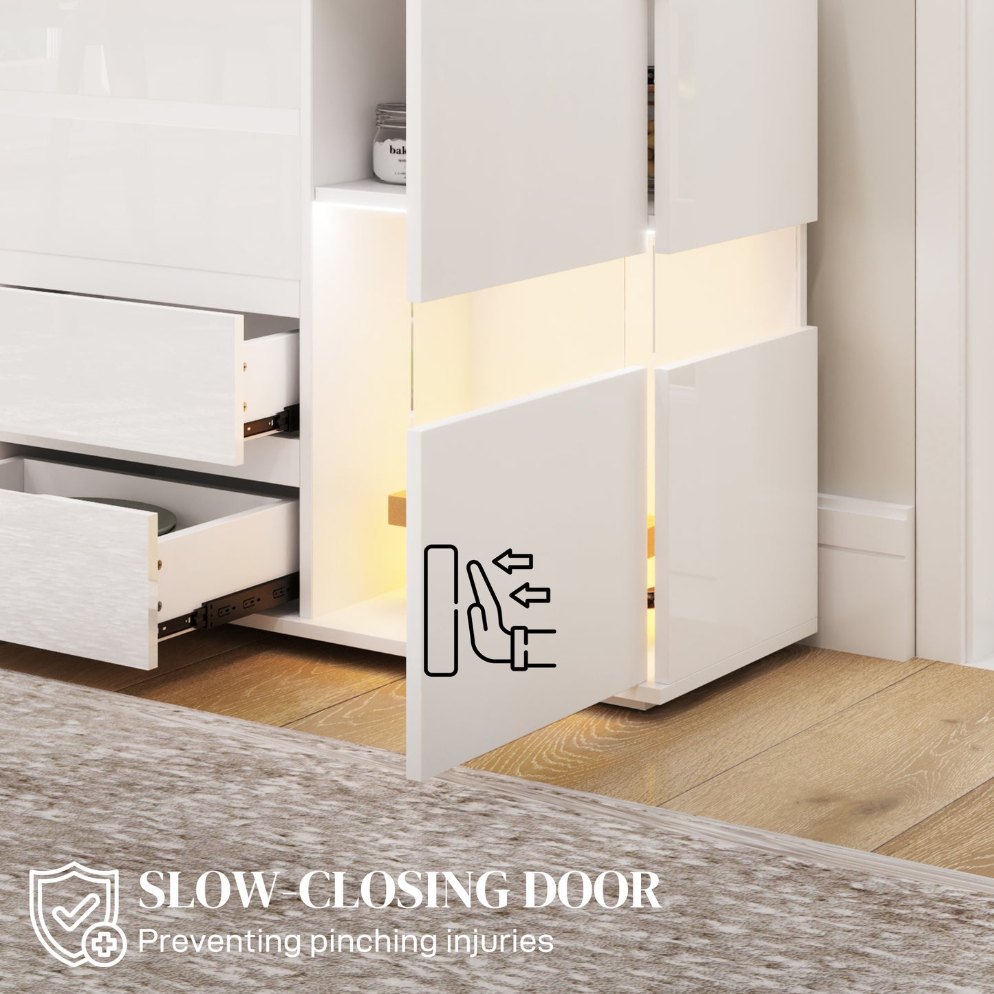 HOMCOM LED Light Sideboard - High Gloss White