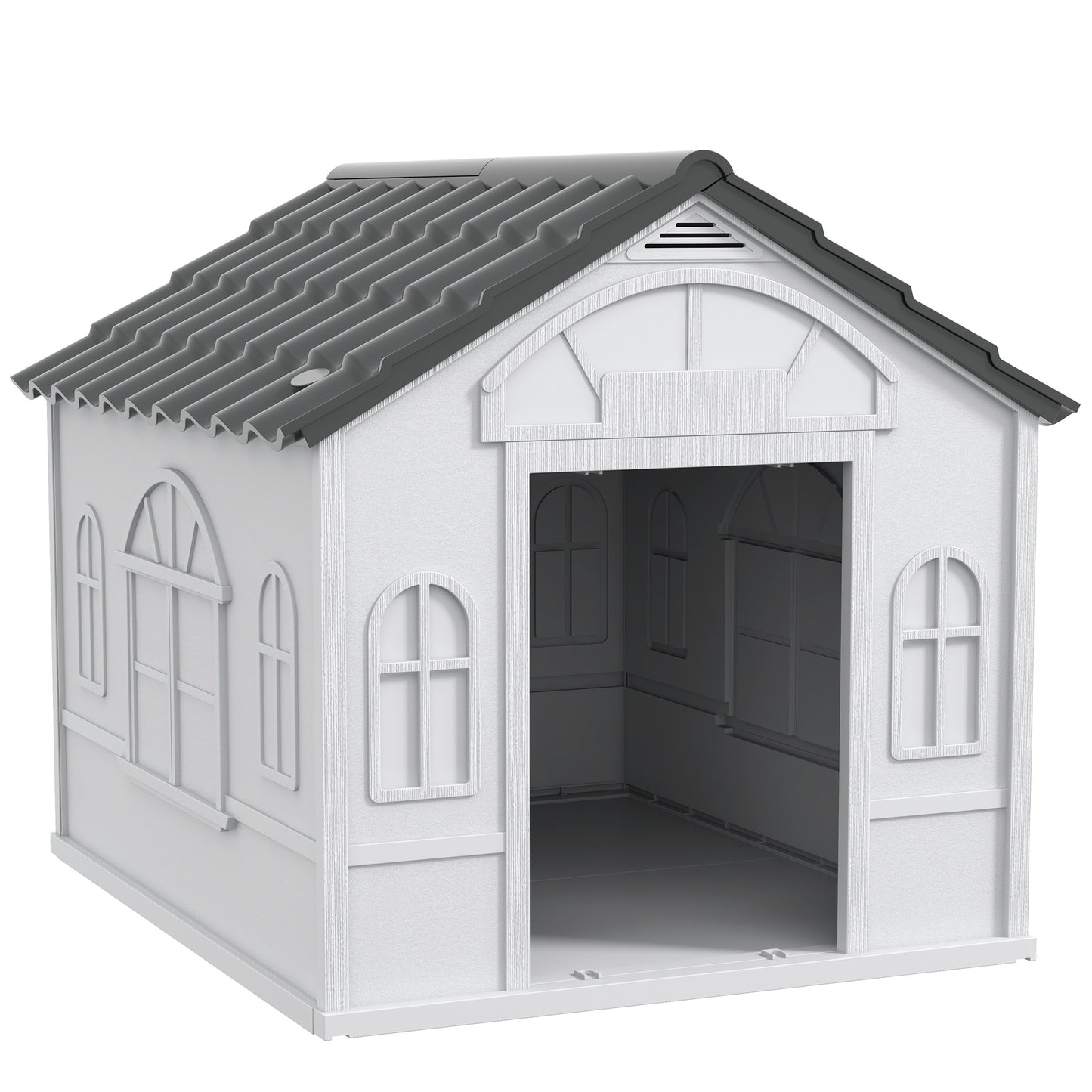 Photo of PawHut Plastic Weather-Resistant Dog House, for Indoors and Outdoors, Large Dogs - Grey in Grey colour on a white background