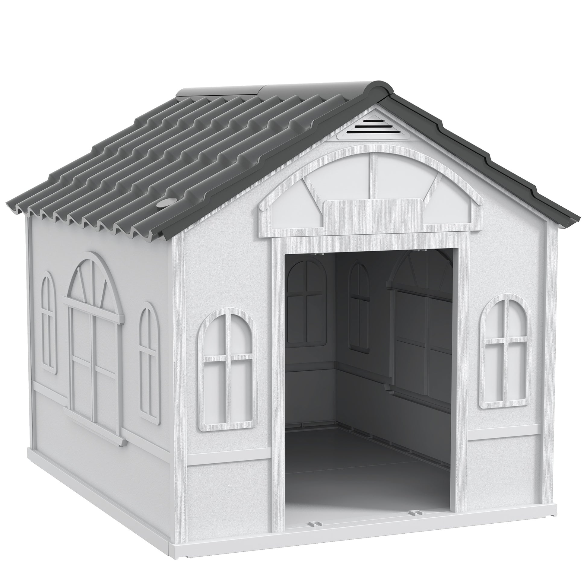 Photo of PawHut Plastic Weather-Resistant Dog House, for Indoors and Outdoors, Large Dogs - Grey in Grey colour on a white background
