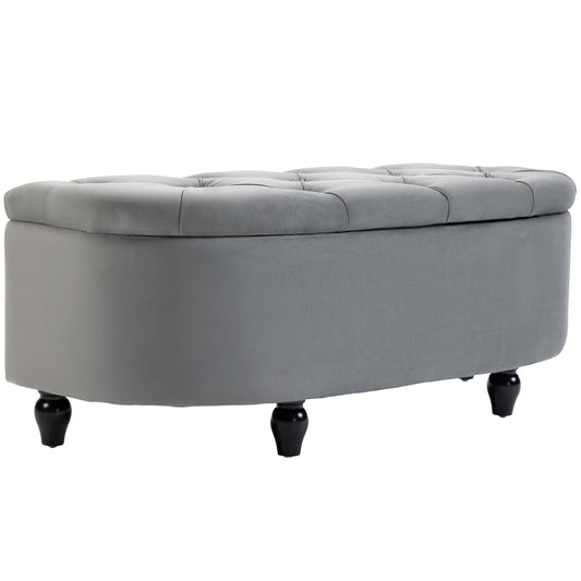 Photo of HOMCOM Velvet-Feel Half Circle Storage Ottoman - Dark Grey in Grey colour on a white background