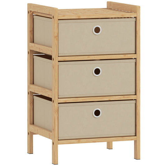 Photo of HOMCOM Chest of Drawers, 3 Fabric Drawers Narrow Dresser with Bamboo Frame, Cream White in White colour on a white background