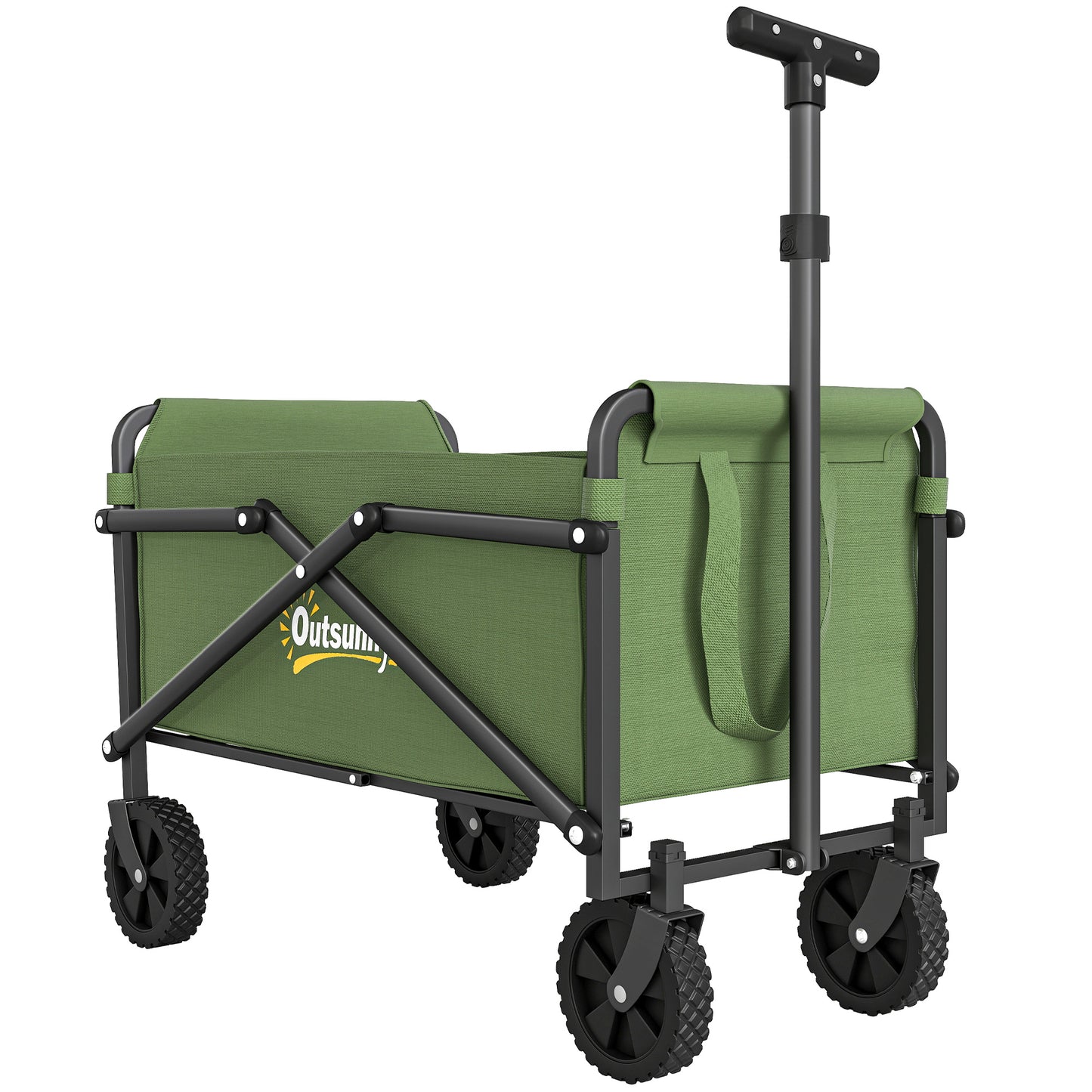 Photo of Outsunny 62L Festival Trolley on Wheels, Portable Small Folding Trolley Cart, 60kg Heavy Duty Collapsible Foldable Wagon with Adjustable Handle and Carrying Bag for Beach, Camping, Garden, Green in Green colour on a white background