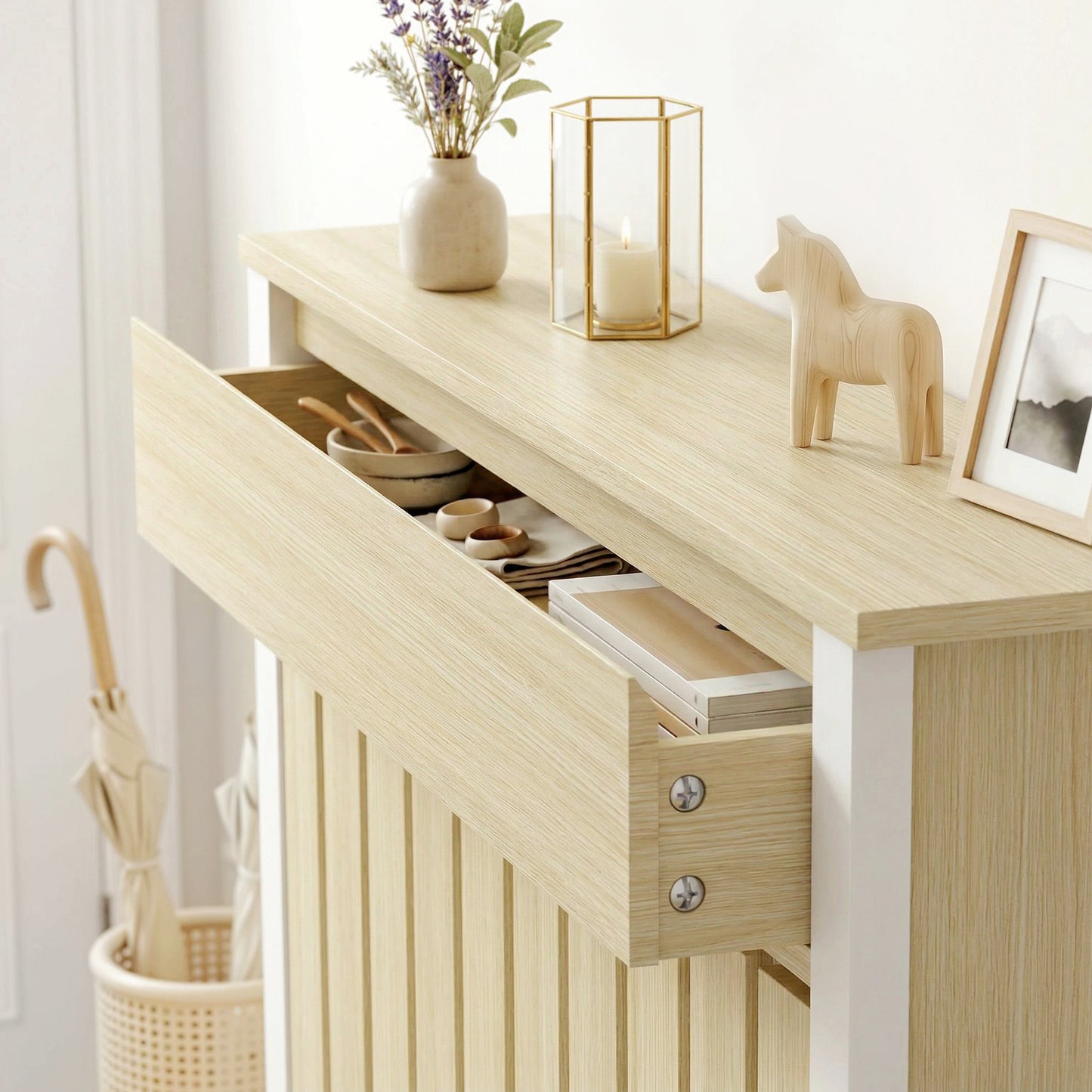 HOMCOM 93 x 88.5cm Rustic-Look Radiator Cover - Oak