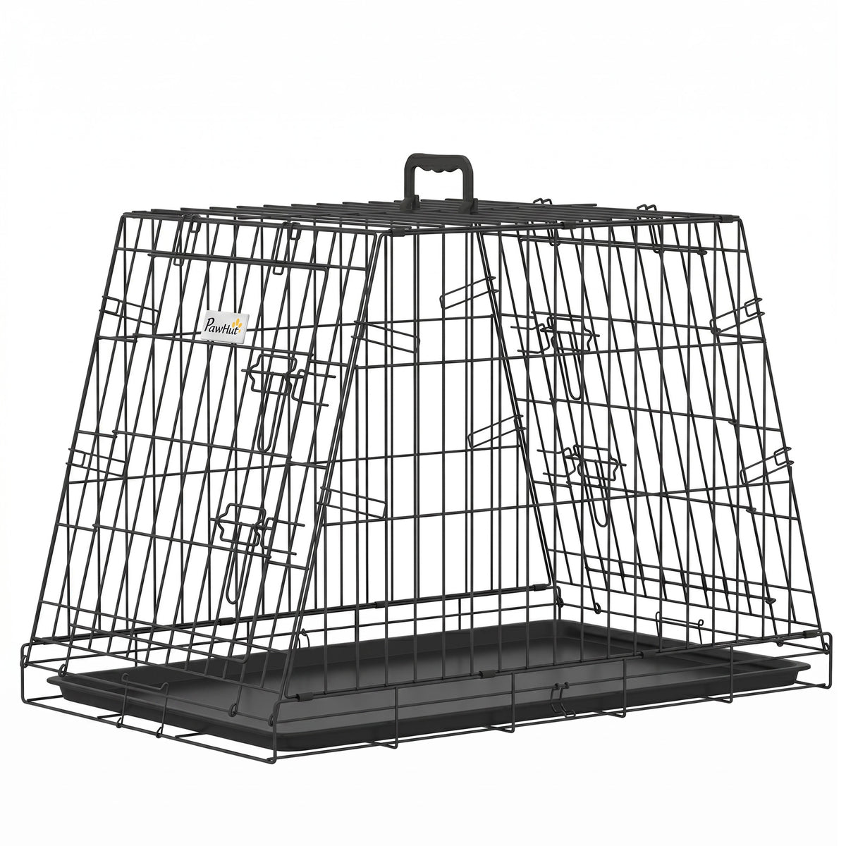 Photo of PawHut 30"(76 cm) Car Dog Crate Collapsible Slanted Travel Small Dog Cage with Tray & Handle 76L x 48W x 53H cm in cm colour on a white background