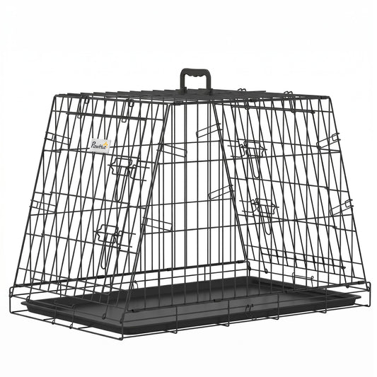 Photo of PawHut 30"(76 cm) Car Dog Crate Collapsible Slanted Travel Small Dog Cage with Tray & Handle 76L x 48W x 53H cm in cm colour on a white background