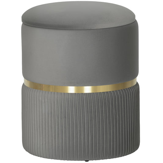 Photo of HOMCOM Velvet-Feel Storage Ottoman - Grey in Grey colour on a white background