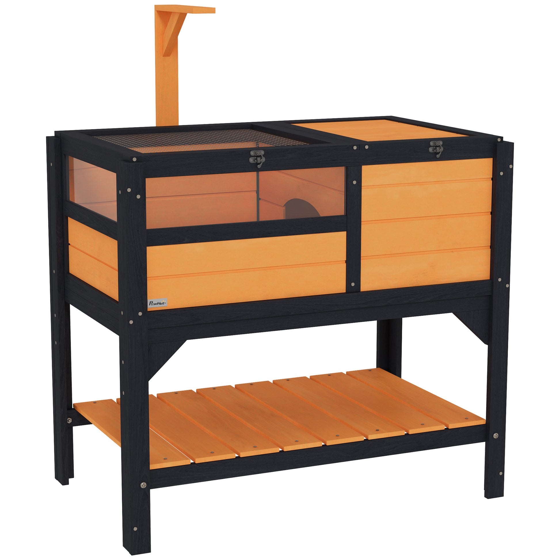 Photo of PawHut Wooden Tortoise House, with Shelter, Run, Shelf, Lamp Holder, Tray, Yellow in Yellow colour on a white background