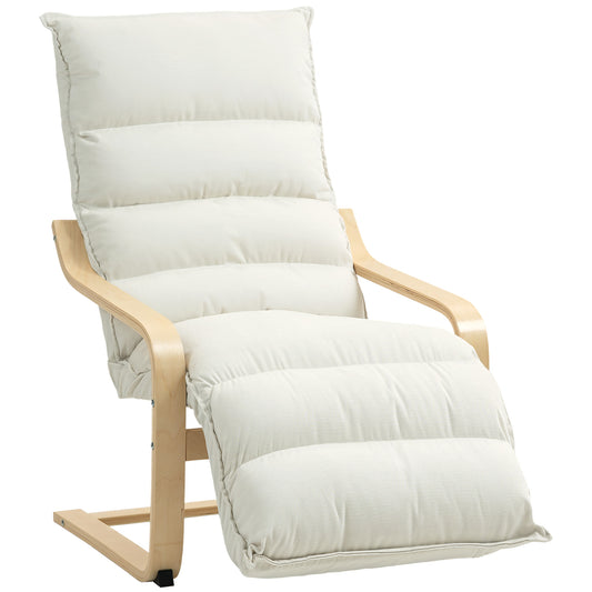 Photo of HOMCOM Curved Wooden Accent Chair, with Adjustable Footrest - Cream White in White colour on a white background