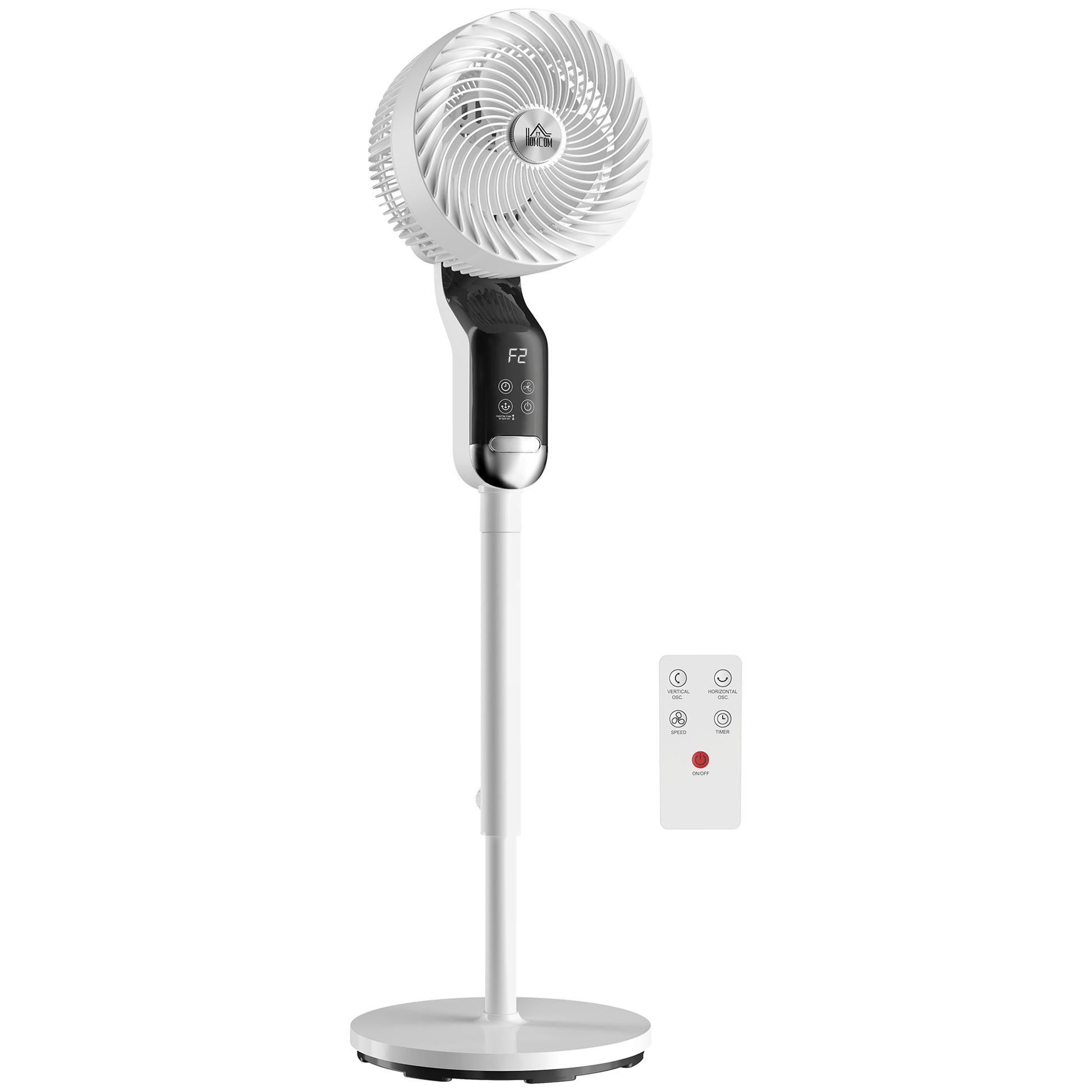Photo of HOMCOM 20 dB Silent Standing Fan, 41in Pedestal Fan with Remote, Oscillating, 8 Speeds, Adjustable Height, 12H Timer in Timer colour on a white background