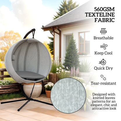 Outsunny hanging egg chair with gray woven basket and black stand