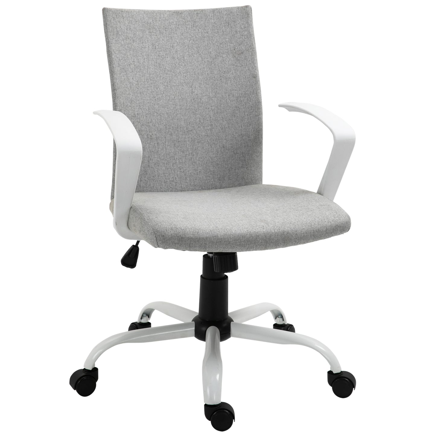 Photo of Vinsetto Office Chair Linen Swivel Computer Desk Chair Home Study Task Chair with Wheels, Arm, Adjustable Height, Light Grey in Grey colour on a white background