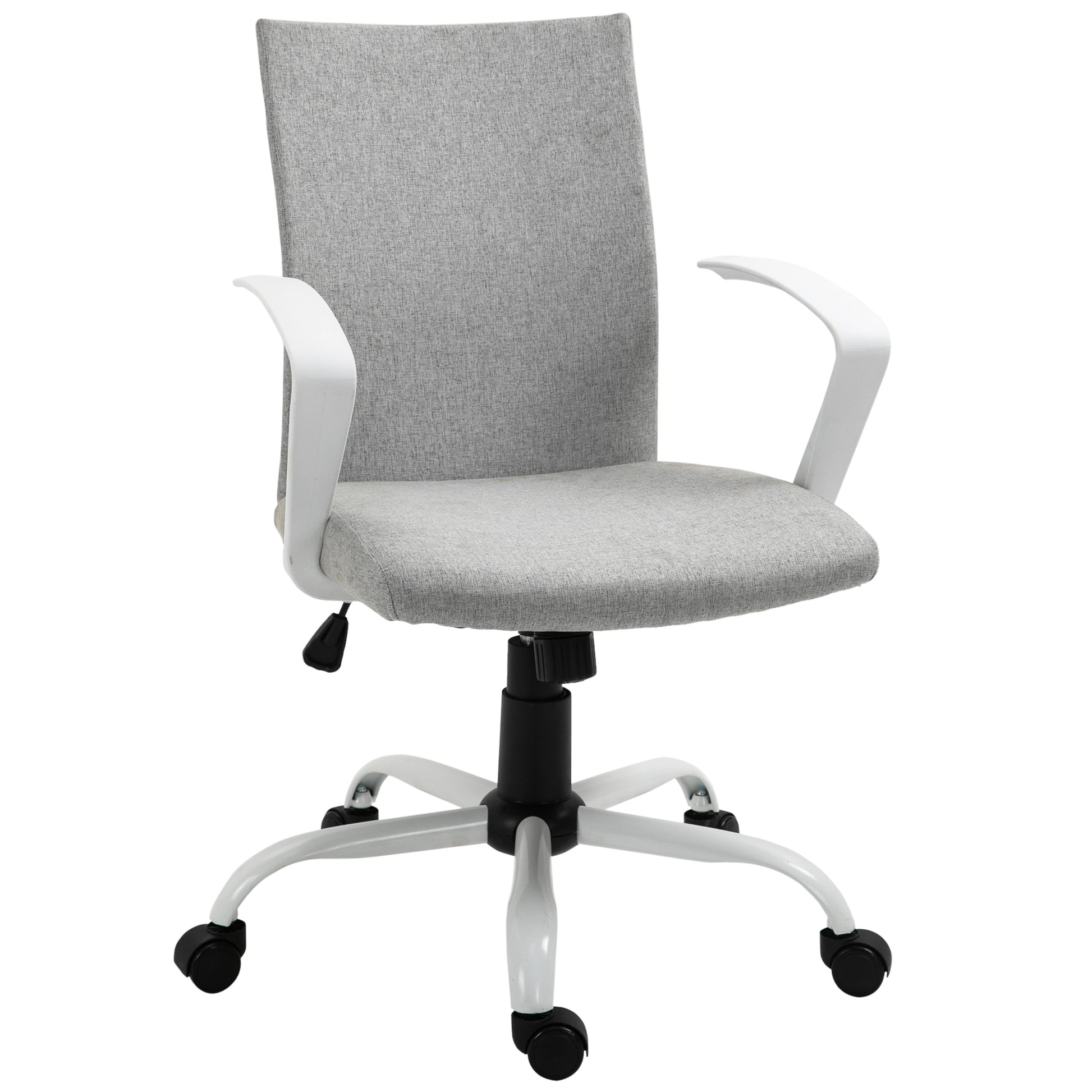 Photo of Vinsetto Office Chair Linen Swivel Computer Desk Chair Home Study Task Chair with Wheels, Arm, Adjustable Height, Light Grey in Grey colour on a white background