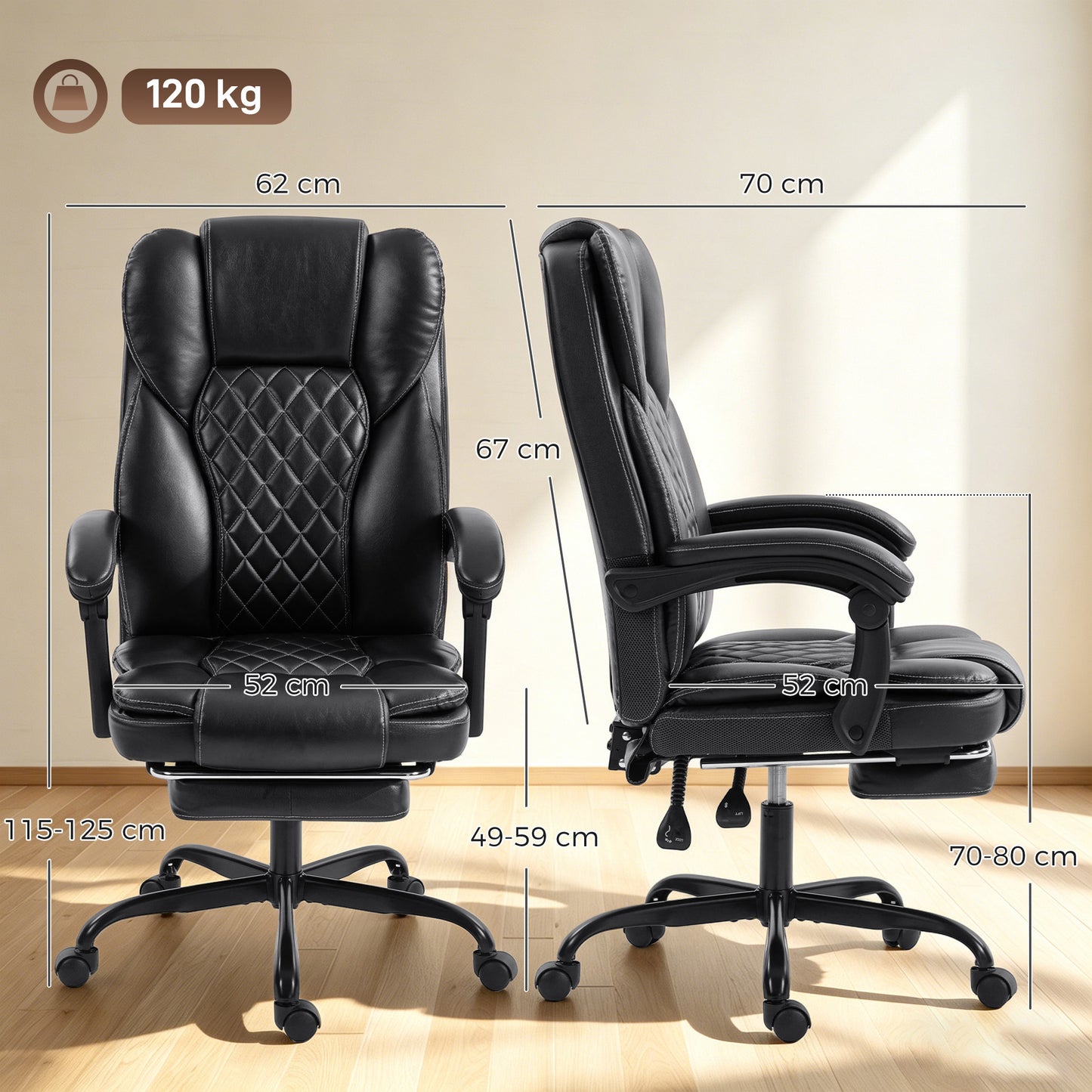 HOMCOM Executive Home Office Chair Reclining Function Footrest Computer Desk Chair High Back, Black