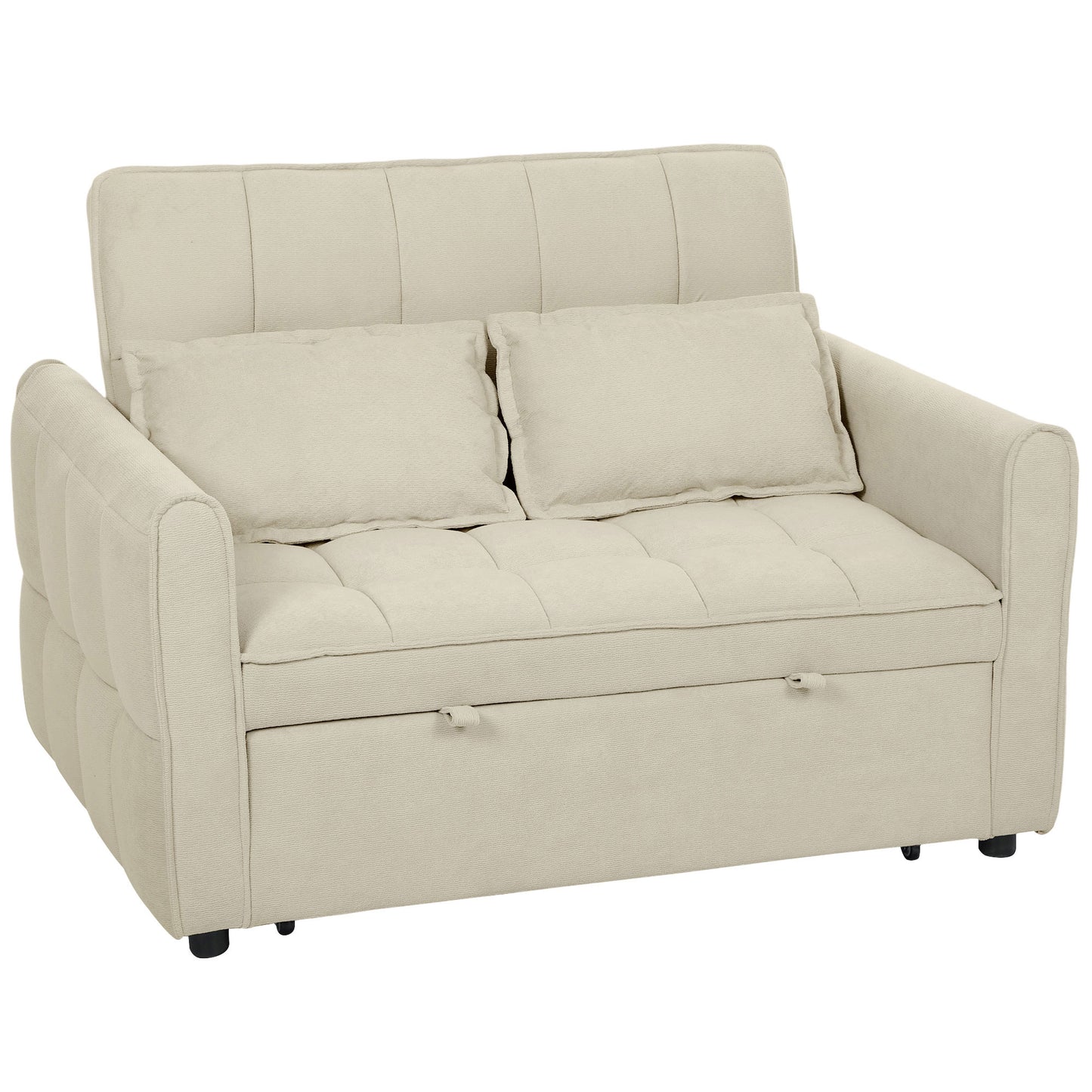Photo of HOMCOM 2 Seater Sofa Bed, 3-in-1 Convertible Sleeper Sofa with Click-clack Adjustable Backrest and 2 Pillows, Light Brown in Brown colour on a white background