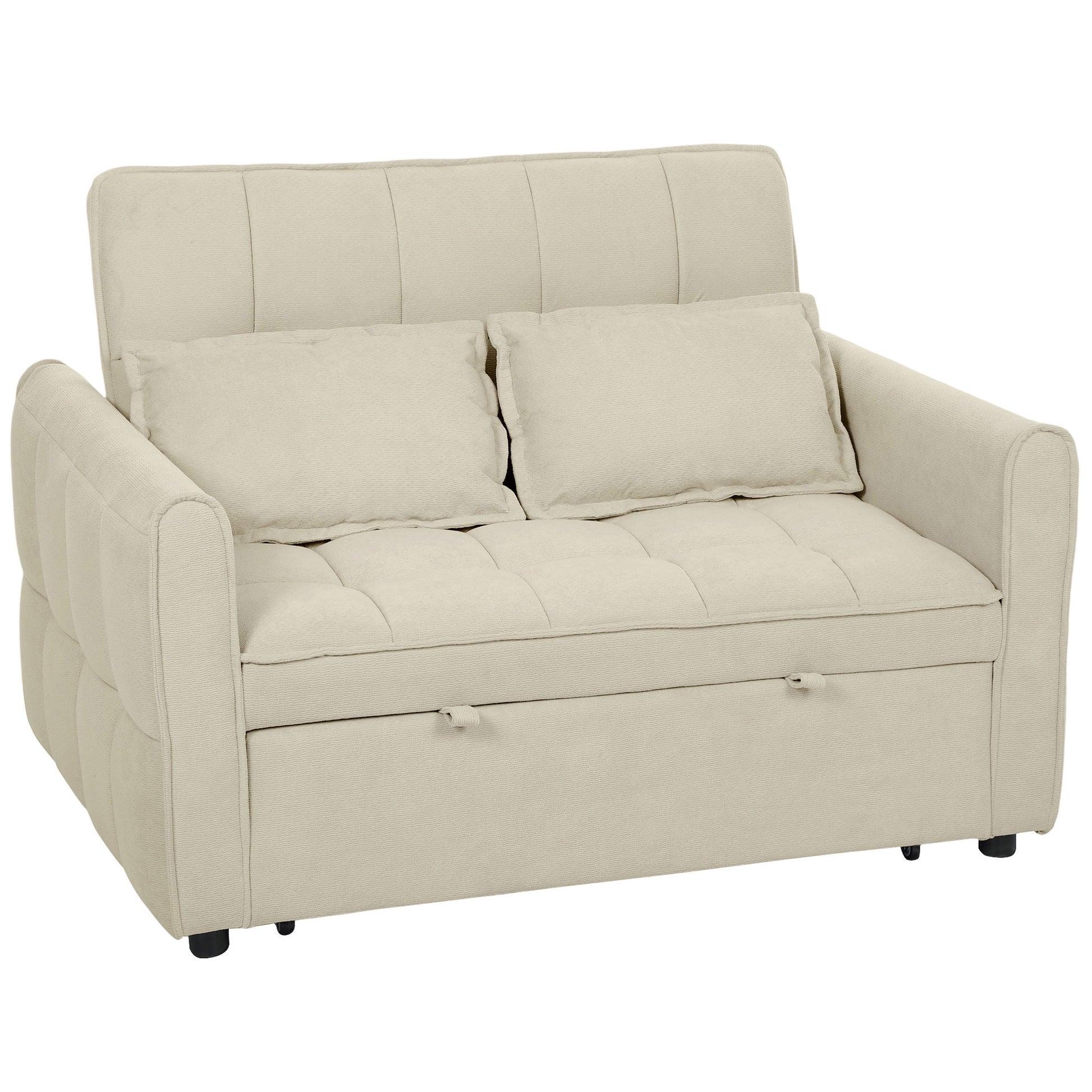 Photo of HOMCOM 2 Seater Sofa Bed, 3-in-1 Convertible Sleeper Sofa with Click-clack Adjustable Backrest and 2 Pillows, Light Brown in Brown colour on a white background
