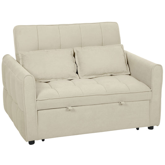 Photo of HOMCOM 2 Seater Sofa Bed, 3-in-1 Convertible Sleeper Sofa with Click-clack Adjustable Backrest and 2 Pillows, Light Brown in Brown colour on a white background