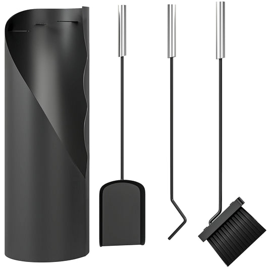 Photo of Outsunny 4 Pieces Fireplace Tools Set, Metal Fireplace Accessories Fireside Companion Set with Broom, Shovel, Poker and Bucket, Black in Black colour on a white background