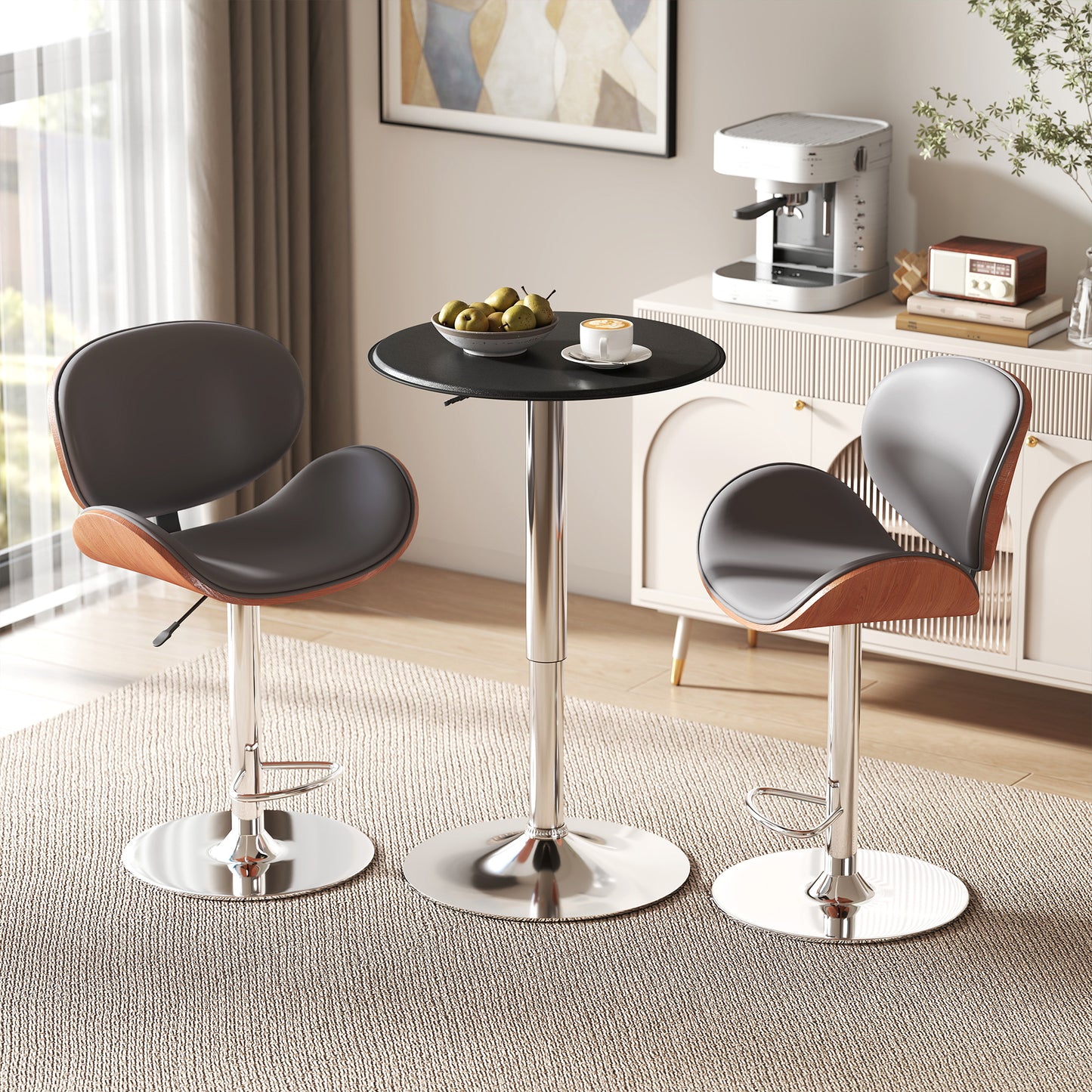 HOMCOM Round Bar Table, 360 Degree Swivel Counter Pub Table with Adjustable Height, for Kitchen, Cafe, Black