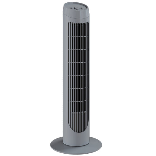 Photo of HOMCOM Tower Fan for Bedroom Cooling, 75cm Electric 70° Oscillating with 3 Speed Settings, Standing Floor Fan, Grey in Grey colour on a white background