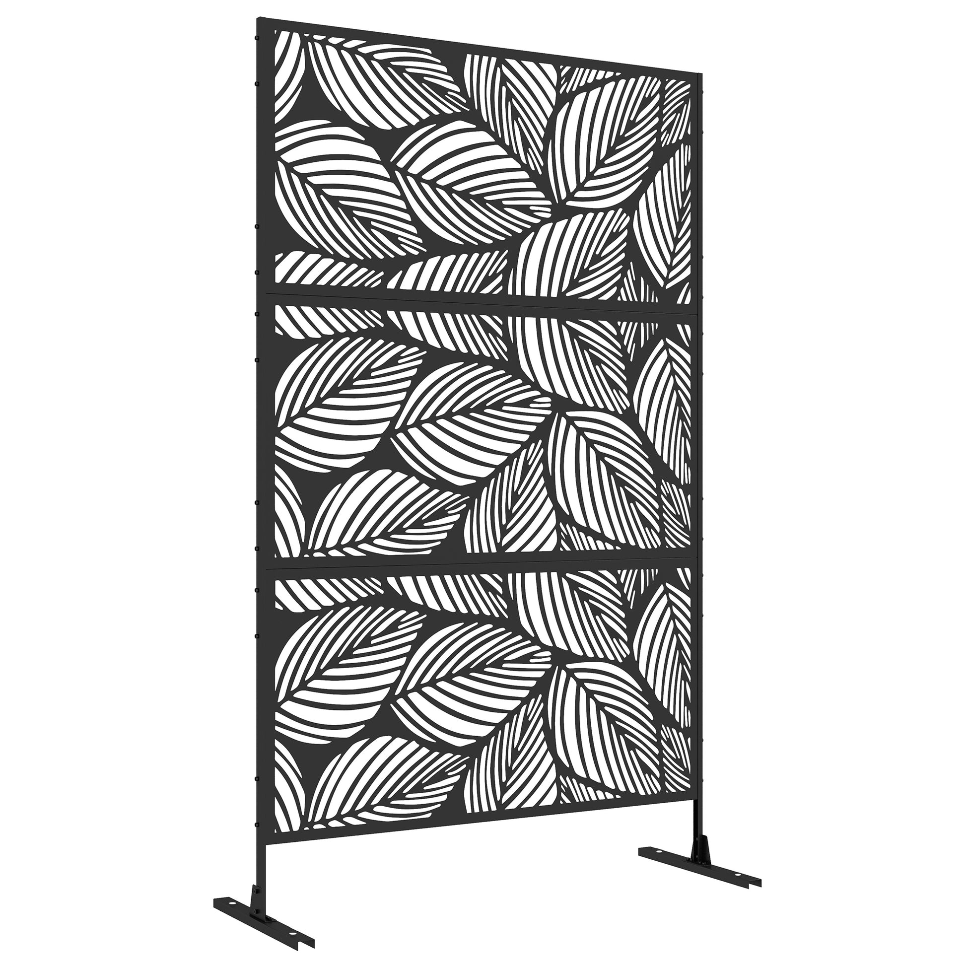 Photo of Outsunny Metal Decorative Privacy Screen Outdoor Divider, Black Leaf in Leaf colour on a white background