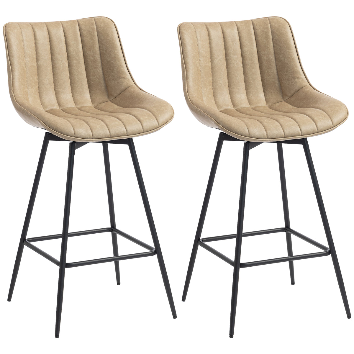 Photo of HOMCOM Set of 2 PU Leather Swivel Bar Stools - Light Brown in Brown colour on a white background