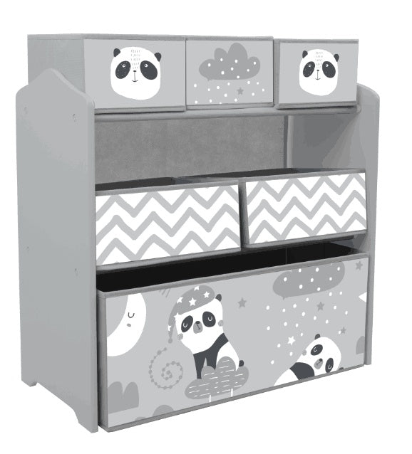 Photo of ZONEKIZ Kids Storage Unit, Toy Storage Organiser, with Six Fabric Bins, for Bedrooms, Playrooms, Nurseries - Grey in Grey colour on a white background