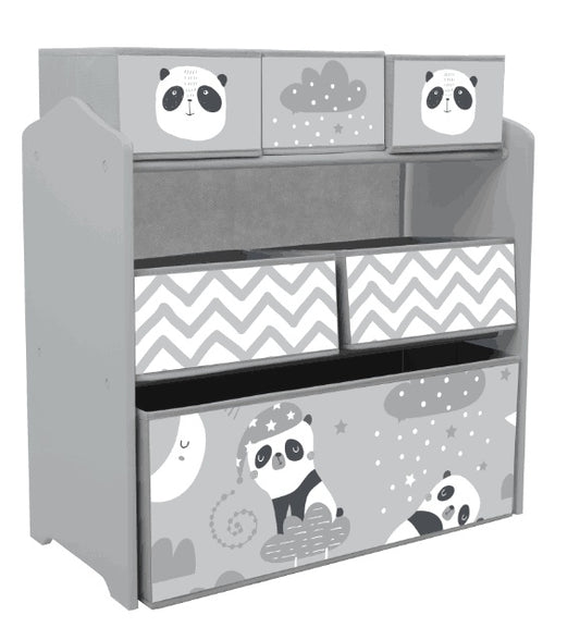 Photo of ZONEKIZ Kids Storage Unit, Toy Storage Organiser, with Six Fabric Bins, for Bedrooms, Playrooms, Nurseries - Grey in Grey colour on a white background