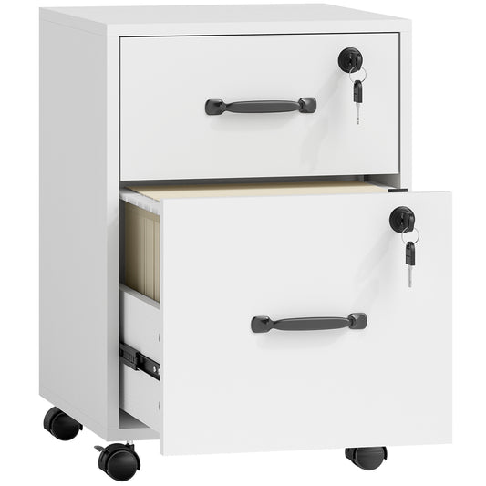Photo of HOMCOM Rolling File Cabinet with 2 Drawers, Mobile Filing Cabinet with Hanging File Folder for Letter Sized Documents, White in White colour on a white background