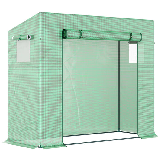 Photo of Outsunny Small Walk-in Garden Greenhouse with Steel Frame, Large Roll-up Door and Windows, 200Lx76Wx168Hcm, Green in Green colour on a white background