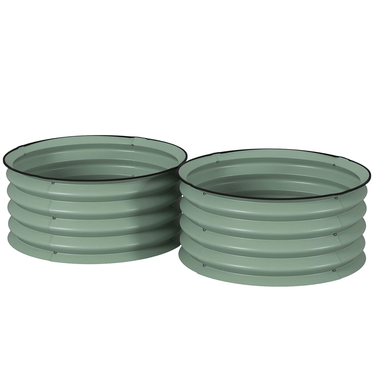 Photo of Outsunny Set of 2 Raised Garden Bed, Metal Planter Box with Safety Edging, Easy-to-assemble Stock Tank, Green in Green colour on a white background