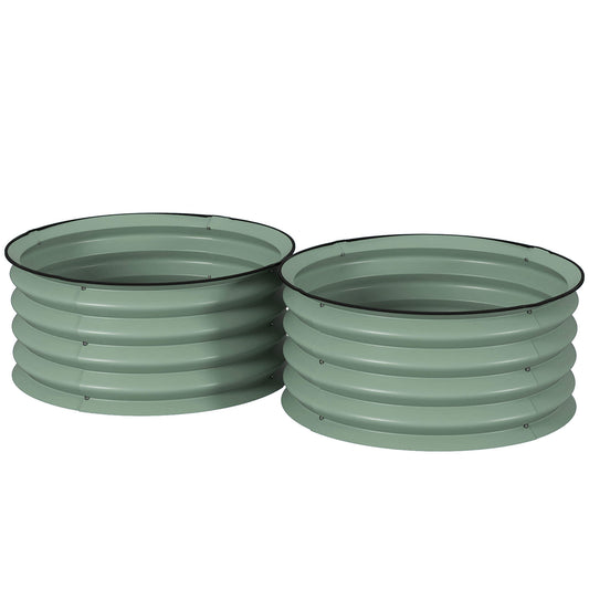 Photo of Outsunny Set of 2 Raised Garden Bed, Metal Planter Box with Safety Edging, Easy-to-assemble Stock Tank, Green in Green colour on a white background