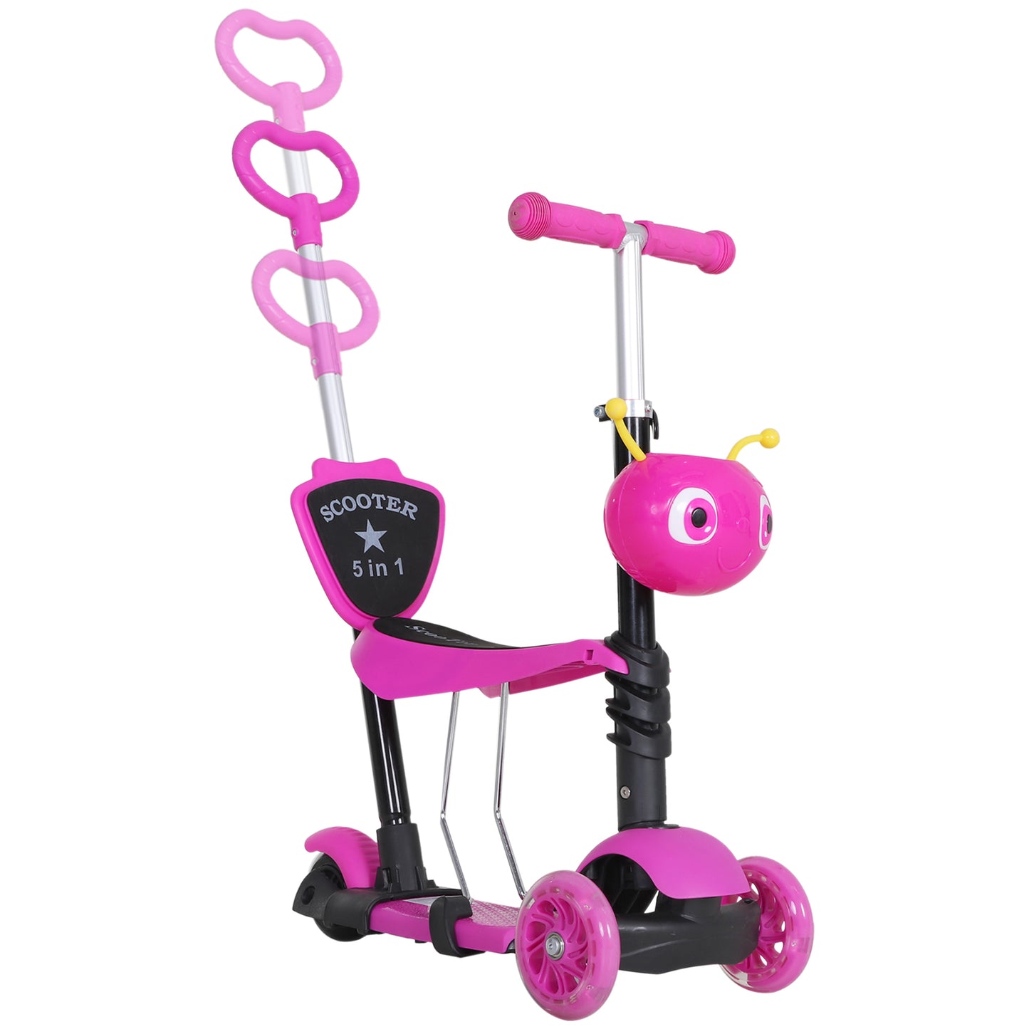 Photo of HOMCOM Adjustable Kids Toddler Scooter, with Removable Seat, Back Handle, Pink in Pink colour on a white background