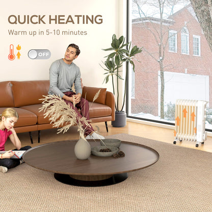 White HOMCOM oil-filled radiator on wheels, shown heating a living room