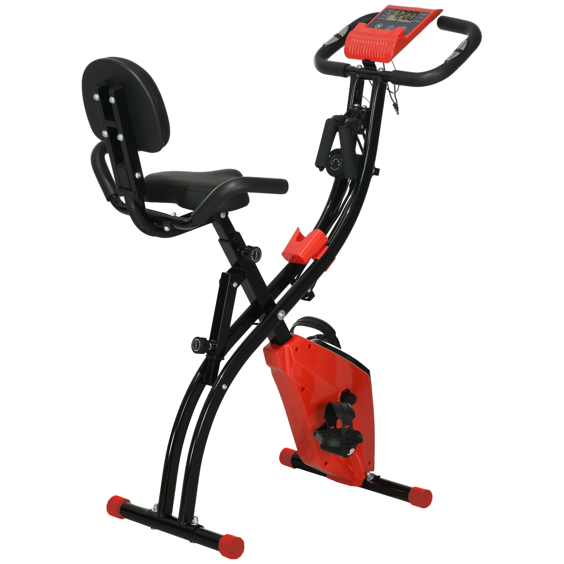 Photo of HOMCOM 2-in-1 Folding Exercise Bike with 8-Level Magnetic Resistance, Arm Resistance Band, Pulse Sensor, Red in Red colour on a white background